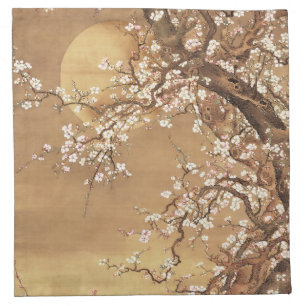 Japanese vintage plum blossoms in moonlight cloth napkin