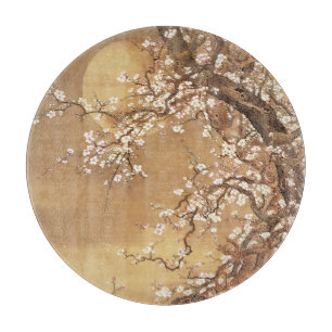 Japanese vintage plum blossoms in moonlight cutting board