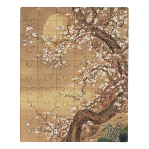 Japanese vintage plum blossoms in moonlight jigsaw puzzle