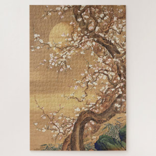 Japanese vintage plum blossoms in moonlight jigsaw puzzle