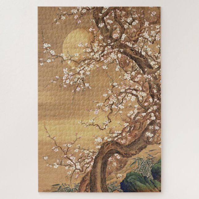 Japanese vintage plum blossoms in moonlight jigsaw puzzle (Vertical)