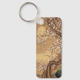 Japanese vintage plum blossoms in moonlight keychain