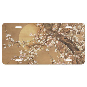 Japanese vintage plum blossoms in moonlight license plate