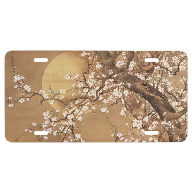 Japanese vintage plum blossoms in moonlight license plate (Front)