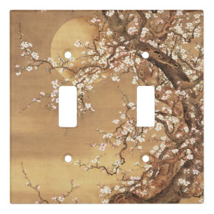Japanese vintage plum blossoms in moonlight light switch cover