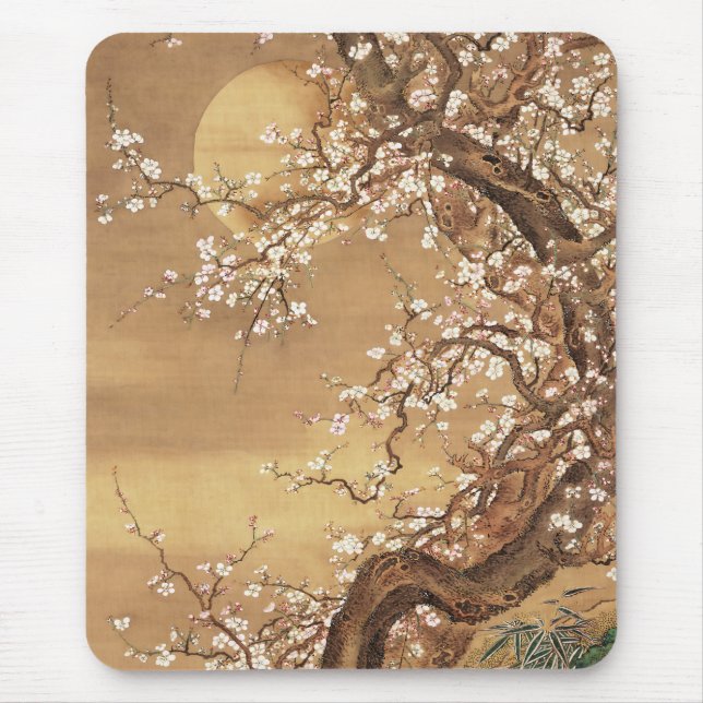 Japanese vintage plum blossoms in moonlight mouse pad (Front)