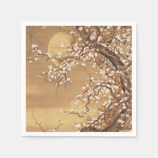 Japanese vintage plum blossoms in moonlight napkins (Front)