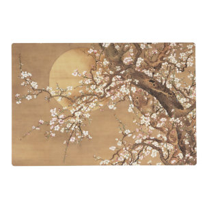 Japanese vintage plum blossoms in moonlight placemat