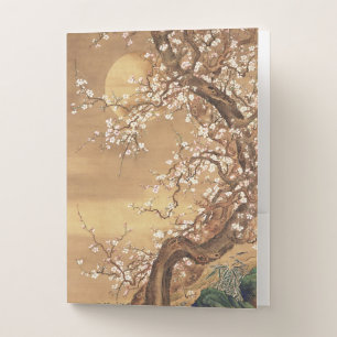 Japanese vintage plum blossoms in moonlight pocket folder