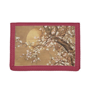 Japanese vintage plum blossoms in moonlight tri-fold wallet