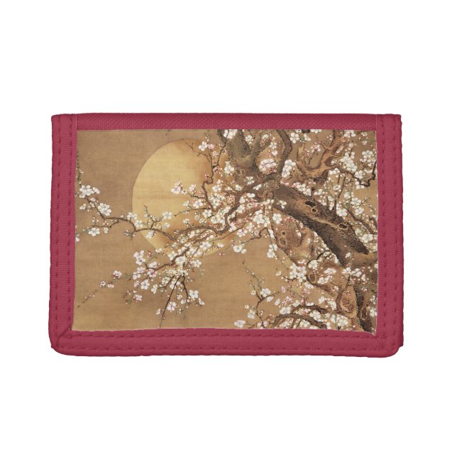 Japanese vintage plum blossoms in moonlight trifold wallet (Front)