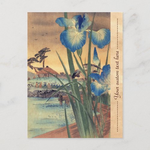 Japanese vintage ukiyo_e blue iris and bird scene postcard