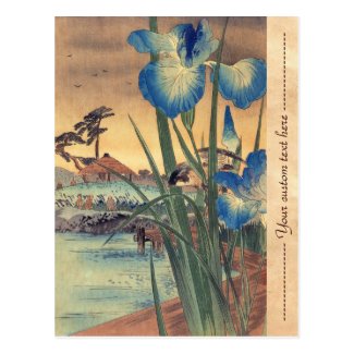 Japanese vintage ukiyo-e blue iris and bird scene postcard