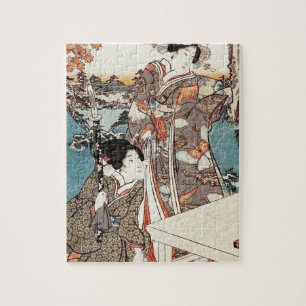 Japanese vintage ukiyo-e geisha old scroll jigsaw puzzle
