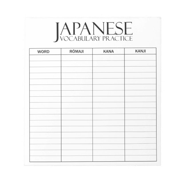 Japanese | Vocabulary Practice Sheet Notepad (Front)