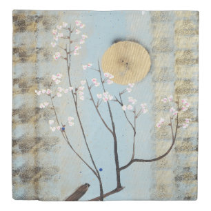 Japanese wabi sabi, moon, gray sky, J114 duvet Cover
