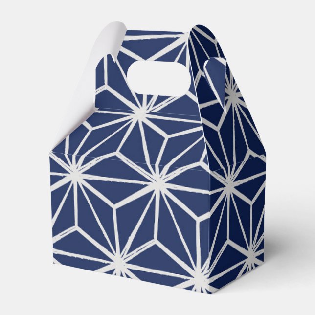 Japanese wagara asanoha geometric blue white favor boxes (Front Side)