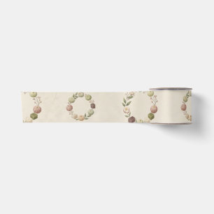 Japanese Wagashi Botanical Wreath Wrapping Paper Satin Ribbon