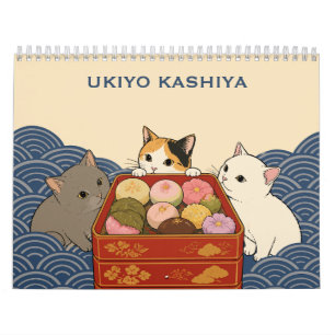 Japanese Wagashi Cat Calendar Ukiyo-e Art