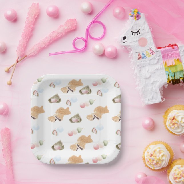 Japanese Wagashi Pattern Paper Plates (Party)