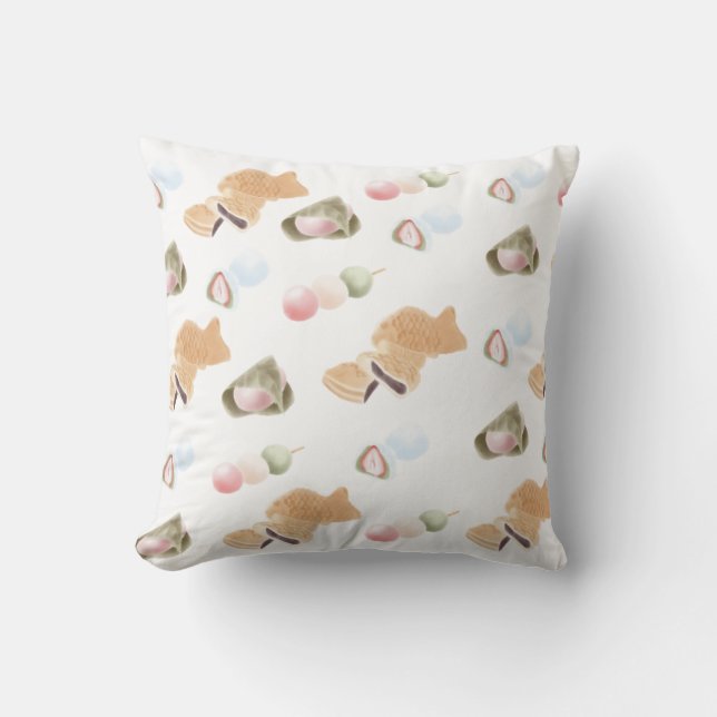 Japanese Wagashi Pattern Throw Pillow (Front)
