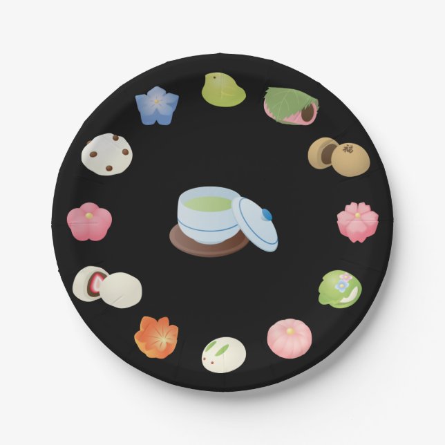 Japanese Wagashi Sweets Paper Plates (Front)