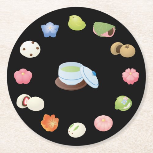 Japanese Wagashi Sweets Round Paper Coaster