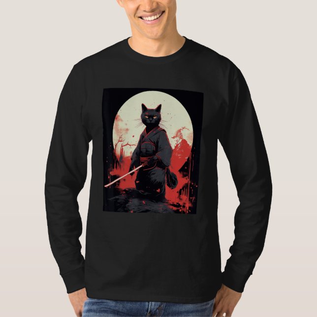 Japanese Warrior Cat Ninja Mask Kitsune T-Shirt (Front)