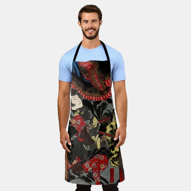 Japanese warrior fighting giant snake apron (Worn)