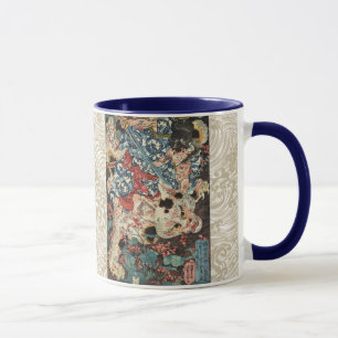JAPANESE WARRIOR KILLING A MONSTROUS CAT Ukiyoe Mug