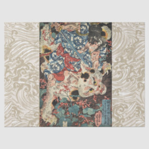 JAPANESE WARRIOR KILLING A MONSTROUS CAT Ukiyoe Tissue Paper