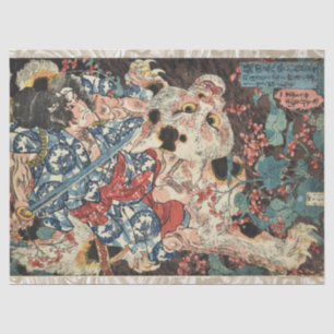 JAPANESE WARRIOR KILLING A MONSTROUS CAT Ukiyoe Tissue Paper