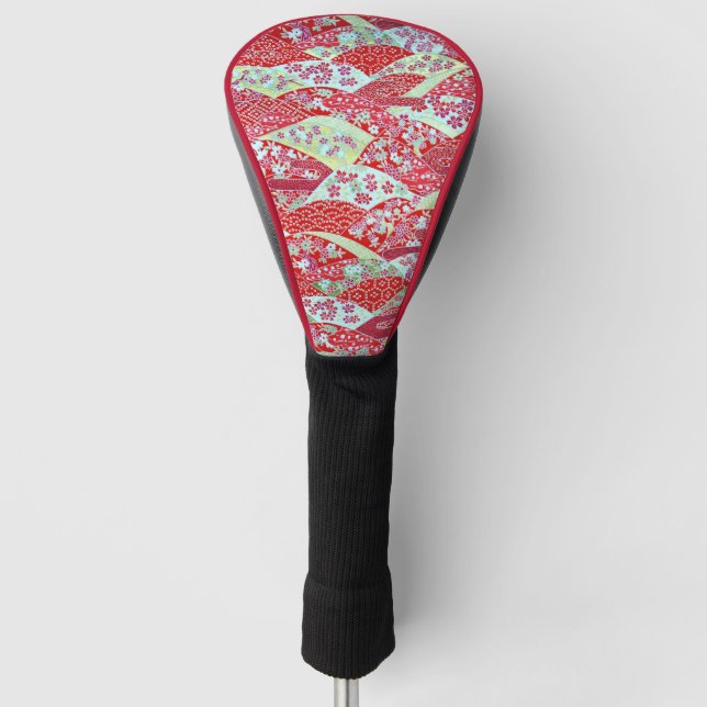 Japanese Washi Art Red Floral Golf Head Cover (Front)