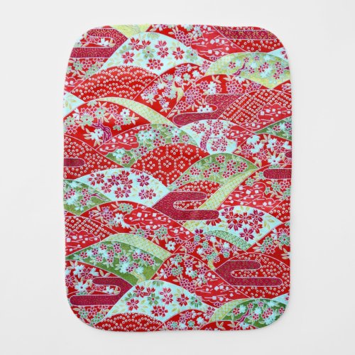 Japanese Washi Art Red Floral Origami Yuzen Burp Cloth