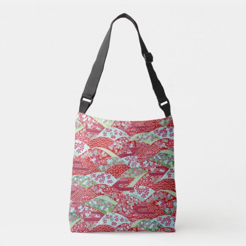 Japanese Washi Art Red Floral Origami Yuzen Crossbody Bag