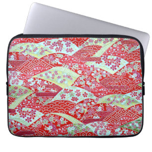Japanese Washi Art Red Floral Origami Yuzen Laptop Sleeve