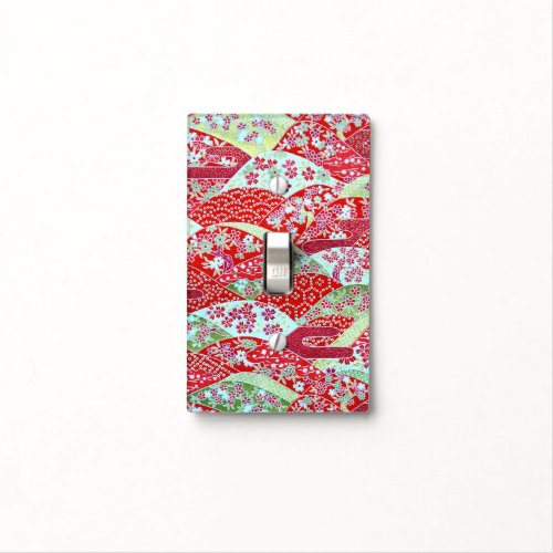 Japanese Washi Art Red Floral Origami Yuzen Light Switch Cover
