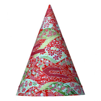 Japanese Washi Art Red Floral Origami Yuzen Party Hat