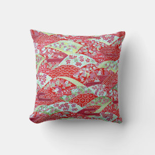 Japanese Washi Art Red Floral Origami Yuzen Pillow