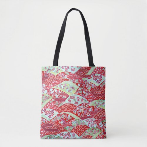 Japanese Washi Art Red Floral Origami Yuzen Tote