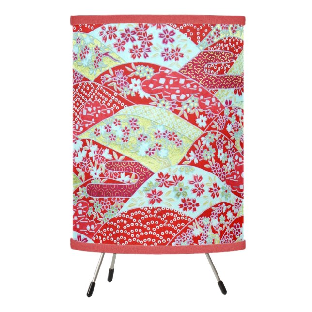 Japanese Washi Art Red Floral Origami Yuzen Tripod Lamp Zazzle