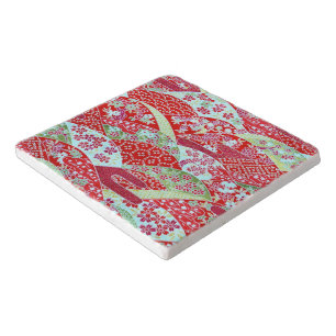 Japanese Washi Art Red Floral Origami Yuzen Trivet