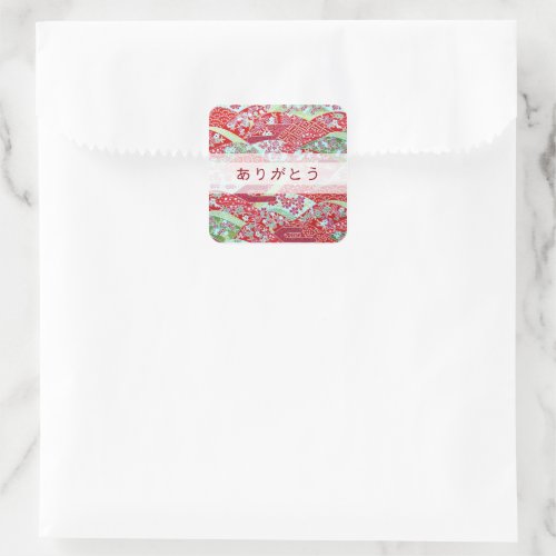 Japanese Washi Art Red Floral Thank You Square Square Sticker