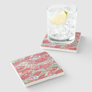 Japanese Washi Art Red Floral Yuzen Stone Coaster