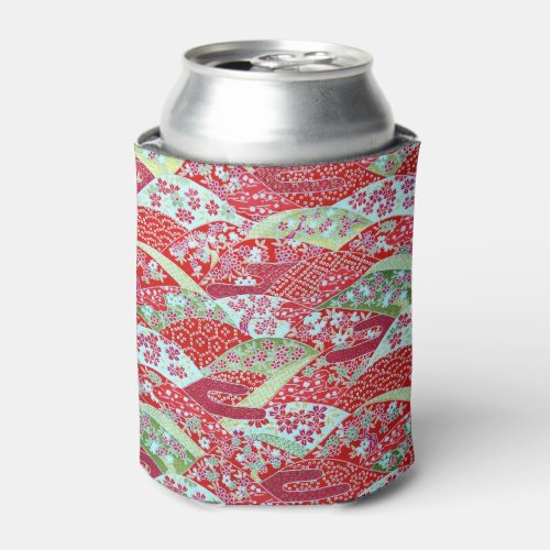 Japanese Washi Red Floral Origami Yuzen Can Cooler