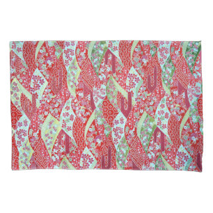 Japanese Washi Red Floral Origami Yuzen Pillowcase