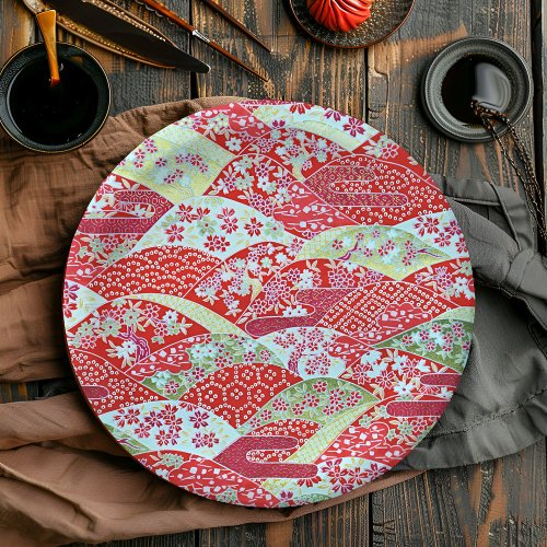 Japanese Washi Red Floral Origami Yuzen Plates