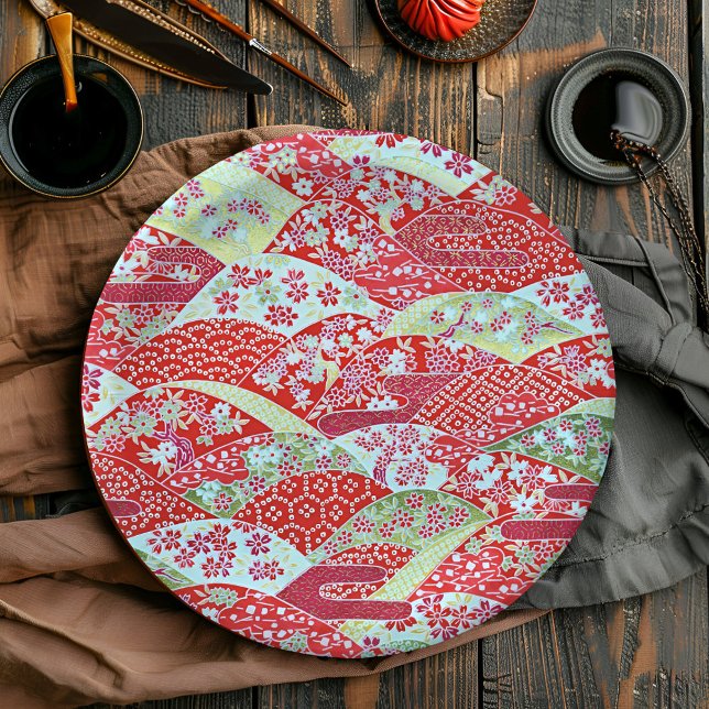 Japanese Washi Red Floral Origami Yuzen Plates (🍽️ Japanese paper plate adds zen to the table #ElegantDining)