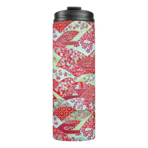 Japanese Washi Red Floral Origami Yuzen Tumbler