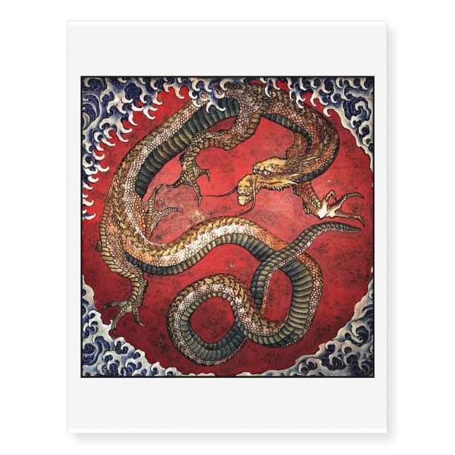 Japanese Water Dragon by Hokusai - Temp Tattoo (Front)